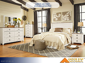 Ashley Willowton Whitewash Bedroom Set (Package Includes Queen Headboard, Dresser, Nightstand (Mirror and Chest Available Separately))