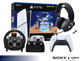 Sony-Alienware-Logitech PS5 with Extra Controller + Gaming Headset + Driving Racing Wheel Bundle 
