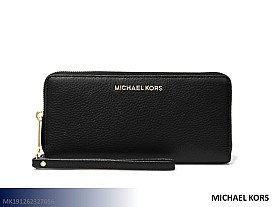 Michael Kors Jet Set Travel Pebbled Leather Wallet - Large Wristlet (Black)