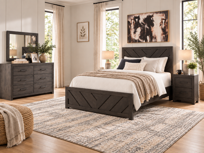 Ashley Prendonea Charcoal Bedroom Set (Queen Bed - Dresser - Mirror - Nightstand)