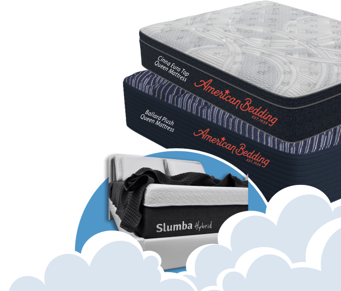 American Bedding - Cinna Euro Top Queen Mattress, Ballard Plush Queen Mattress, Slumba Hybrid